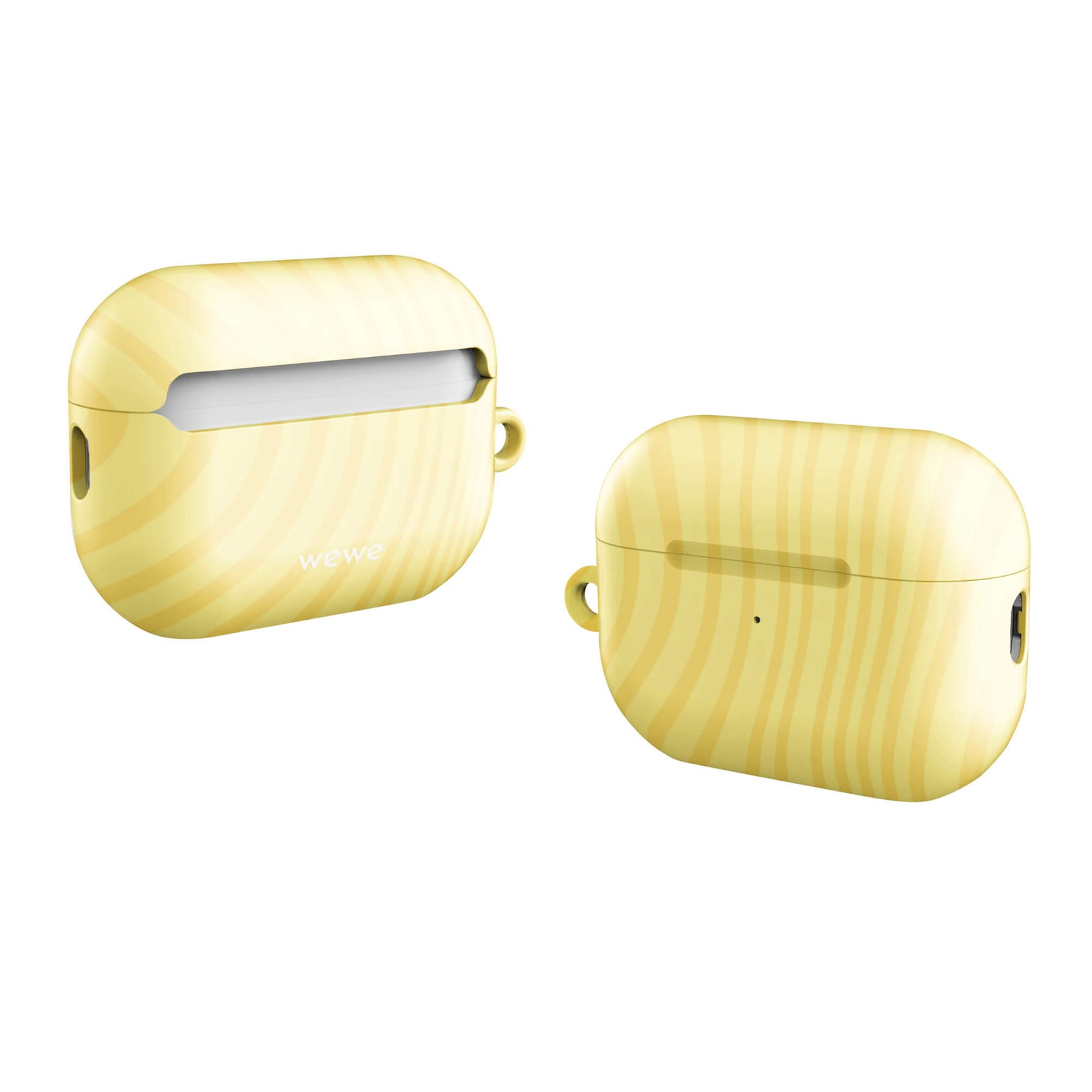 Custom airpods case pro gen2 with a butter yellow and beige wavy, swirling pattern.
