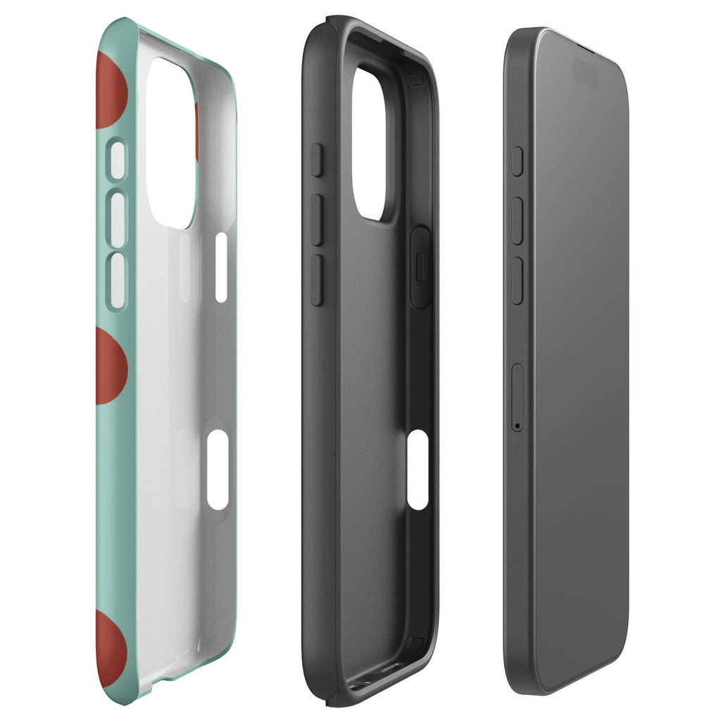 Custom mint green polka dot iphone case 16 pro max dual-layer shockproof protection.