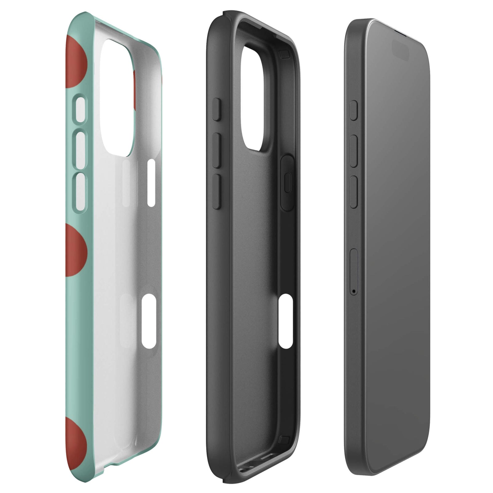 Custom mint green polka dot iphone case 16 pro max dual-layer shockproof protection.