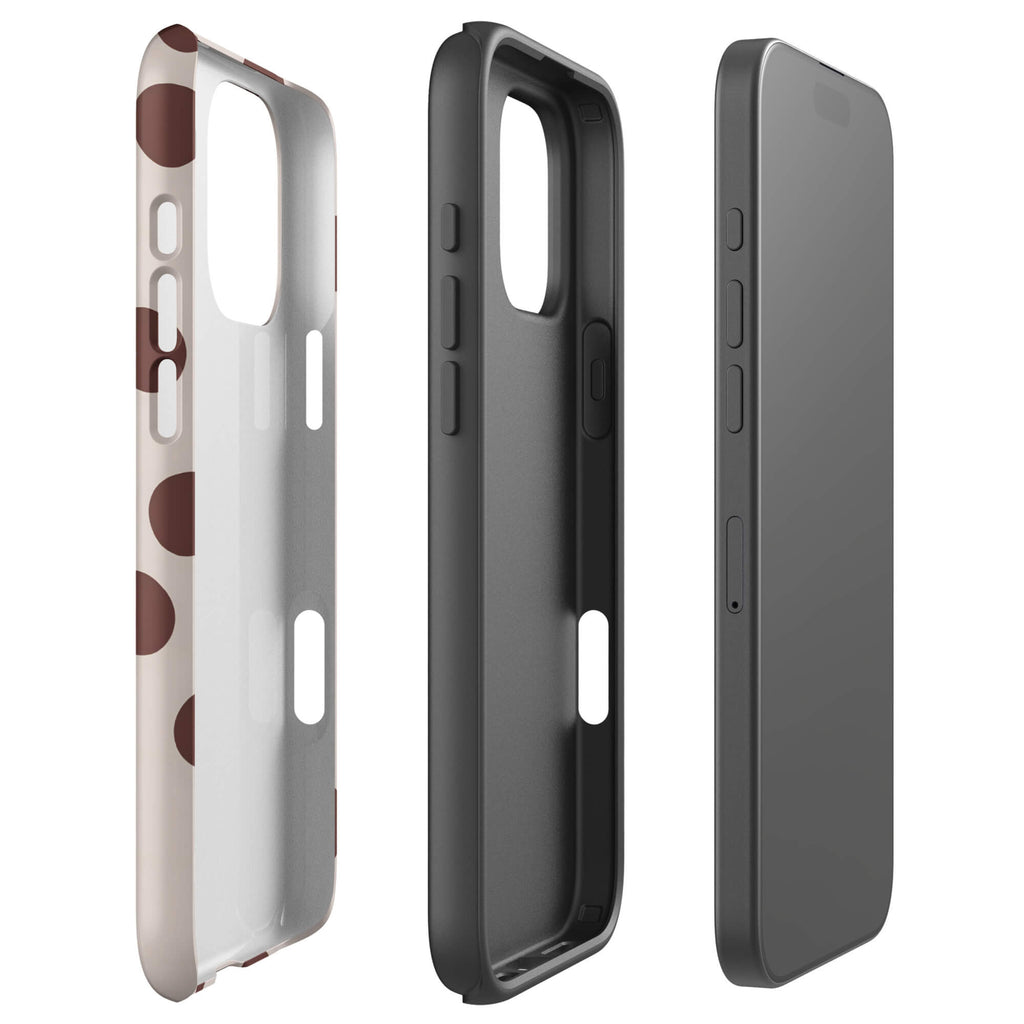 Custom bold brown polka dot iphone case 16 pro max dual-layer shockproof protection.