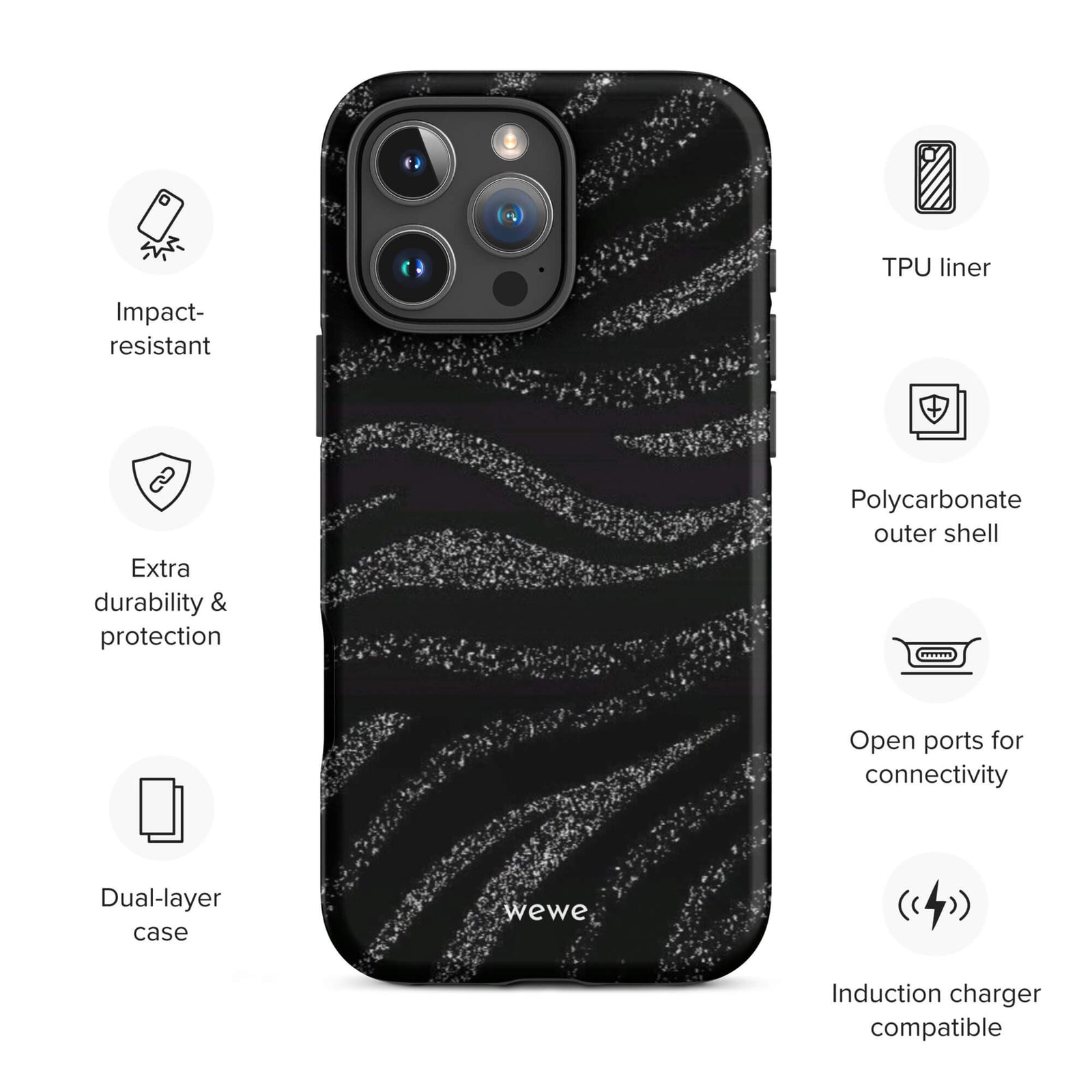 Custom midnight black 16 pro max wireless charging compatible.
