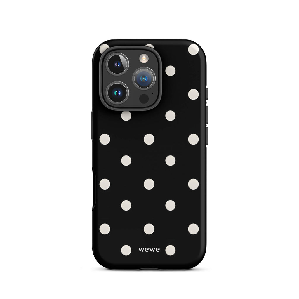 Custom black polka dot iphone case 16 pro modern fashion style.