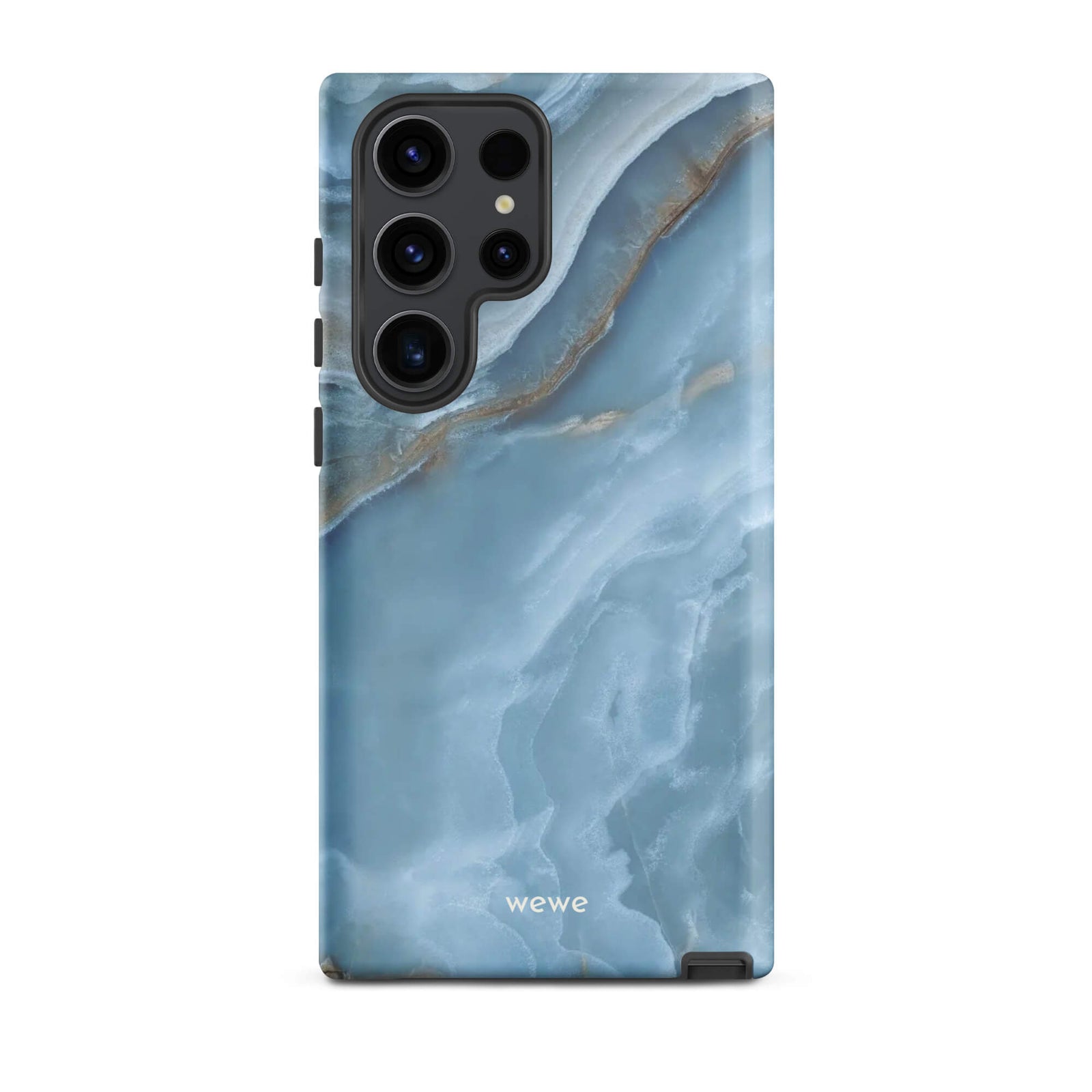 Custom samsung galaxy s23 ultra Phone case with a close-up image of a blue, white, and gold marble-like agate slice.
