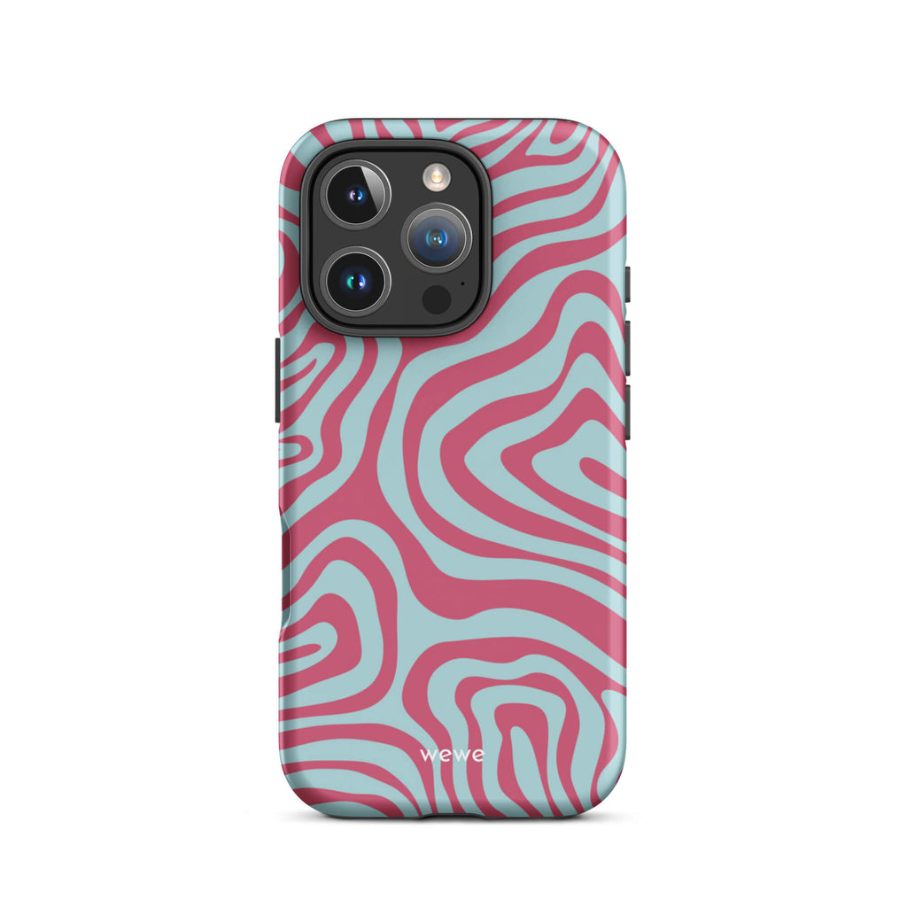 Custom soft roast iphone case 16 pro blue and pink design.