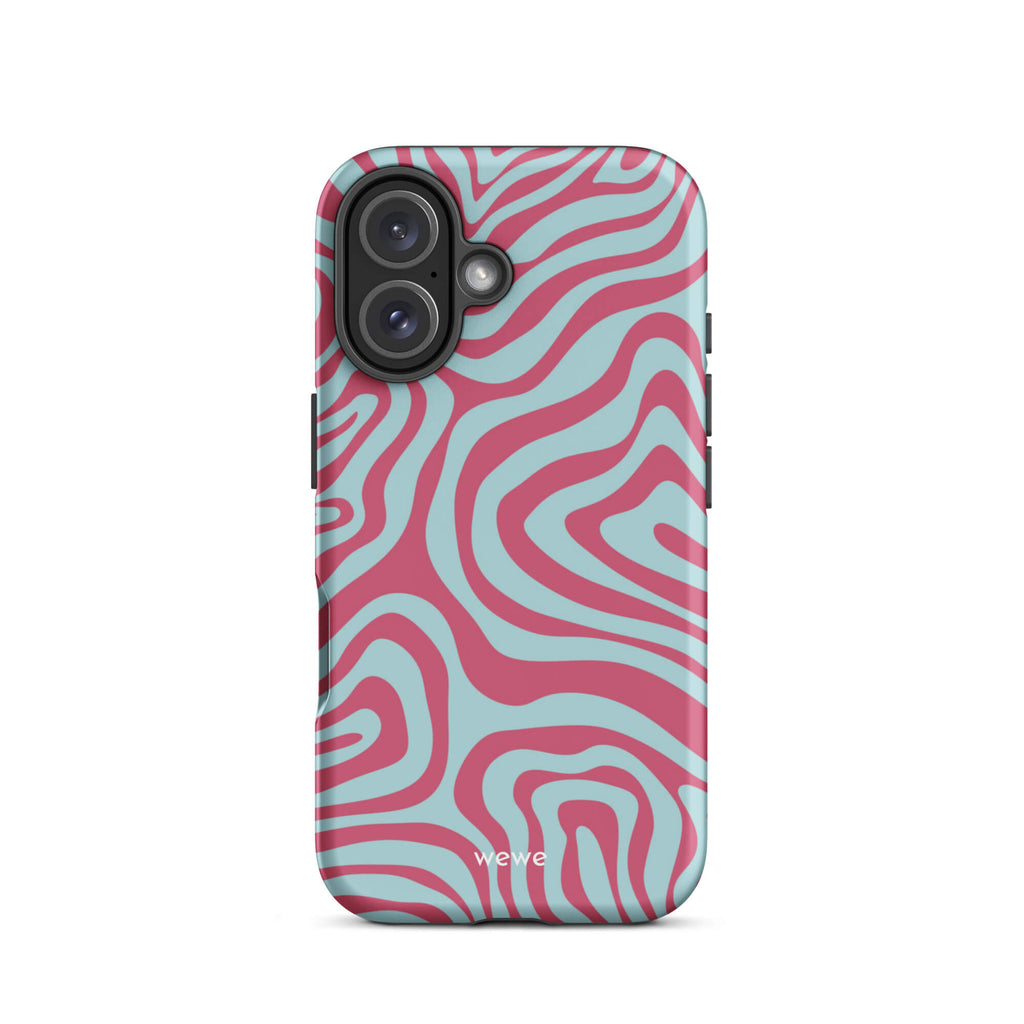 Custom soft roast iphone case 16 blue and pink design.
