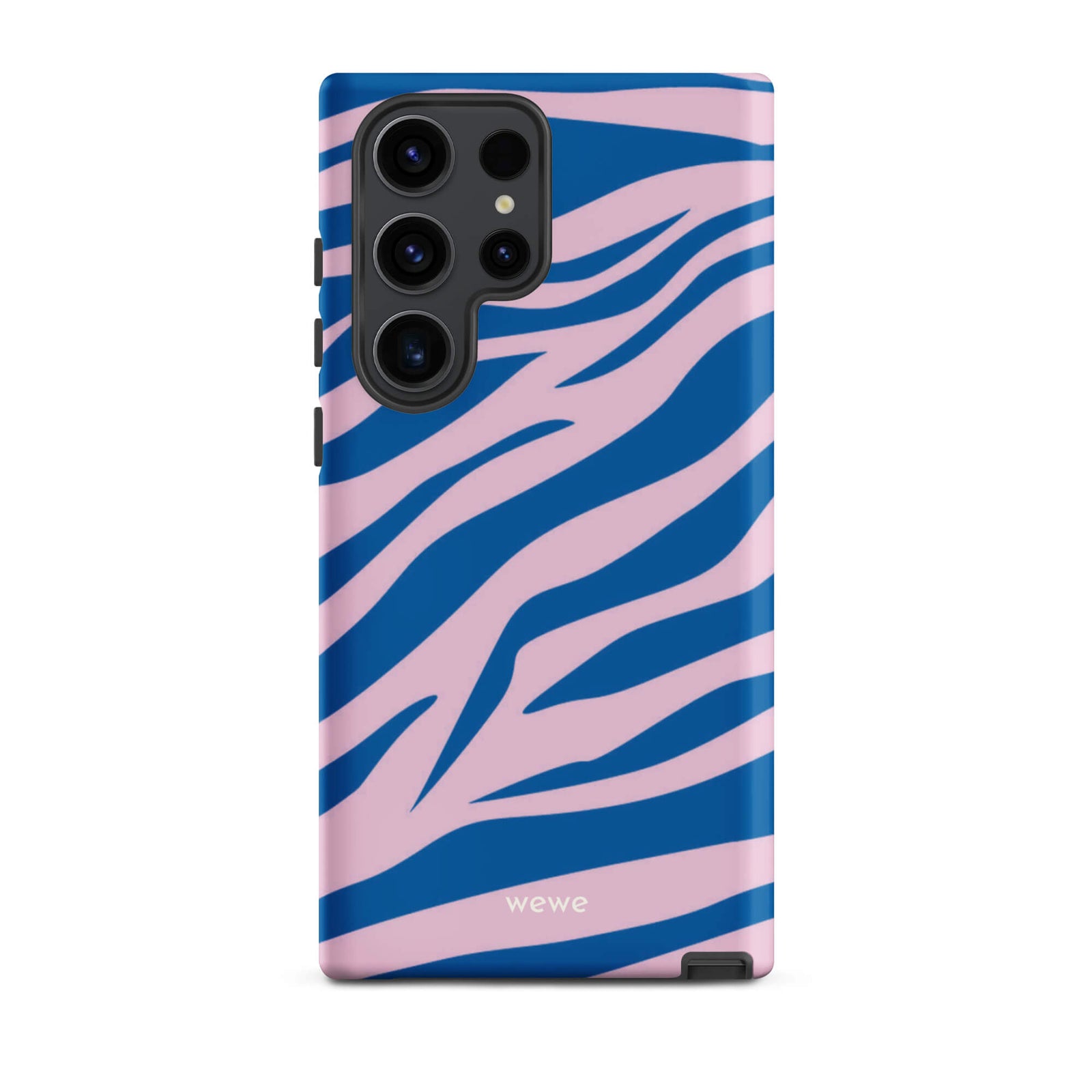 Custom samsung galaxy s23 ultra  Phone case with a  bold and graphic blue and pink zebra pattern.