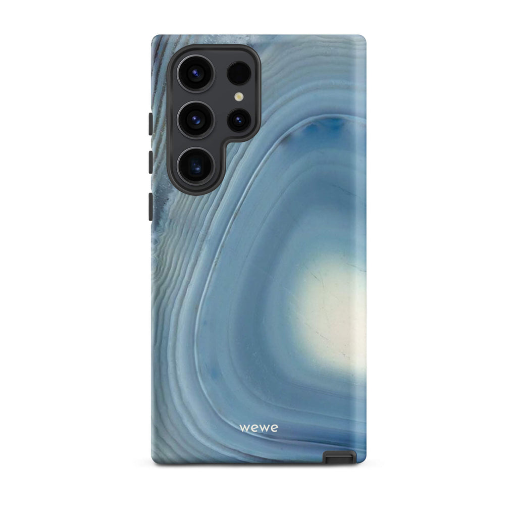 Custom samsung galaxy s23 ultra  Phone case with a  close-up image of a blue and white geode or agate slice with swirling patterns.