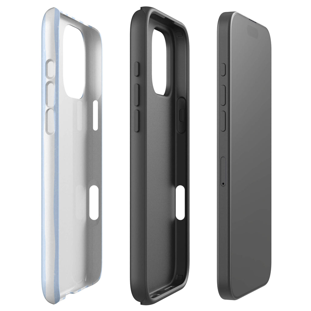 Custom light blue stripe iPhone case 16 pro max dual-layer shockproof protection.