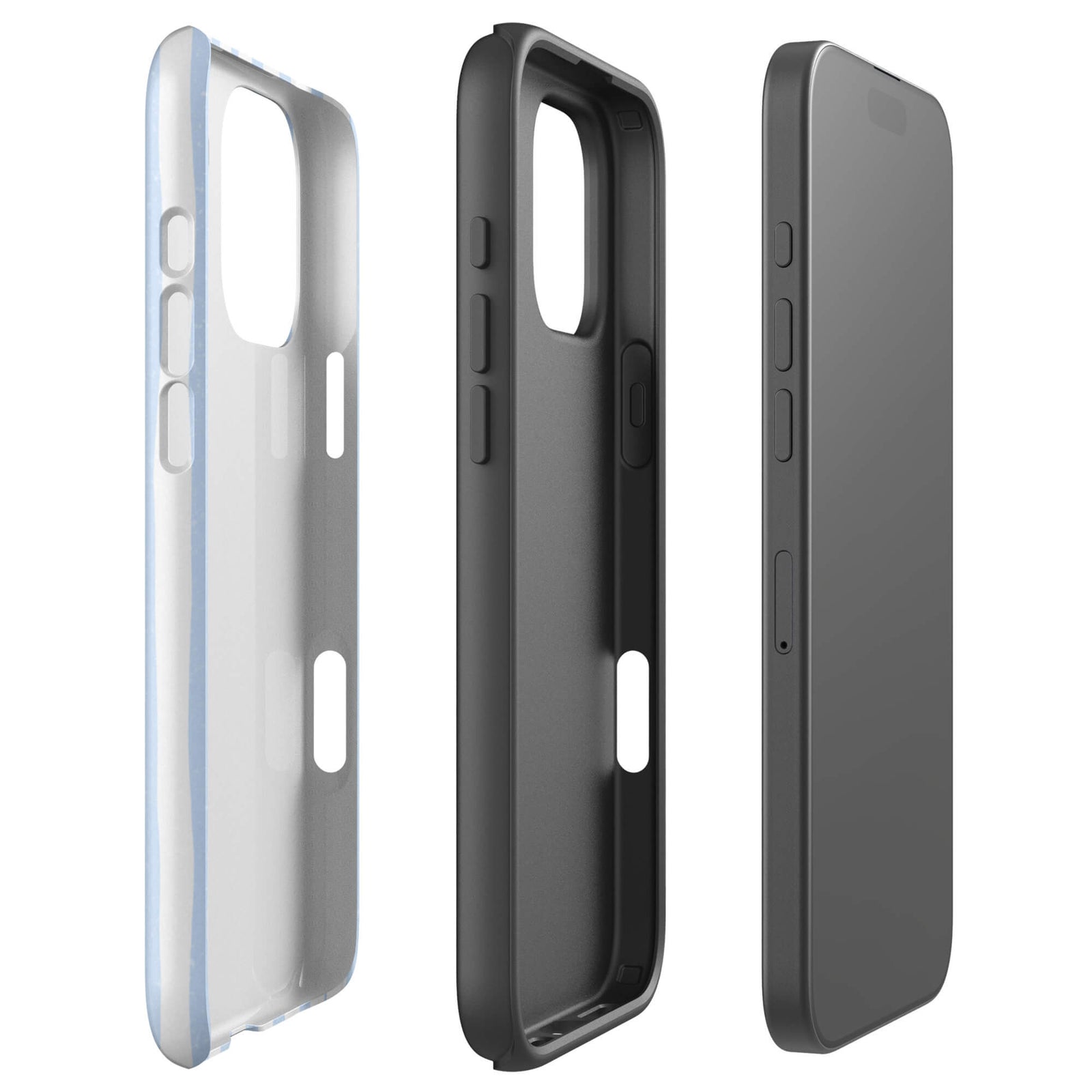 Custom light blue stripe iPhone case 16 pro max dual-layer shockproof protection.