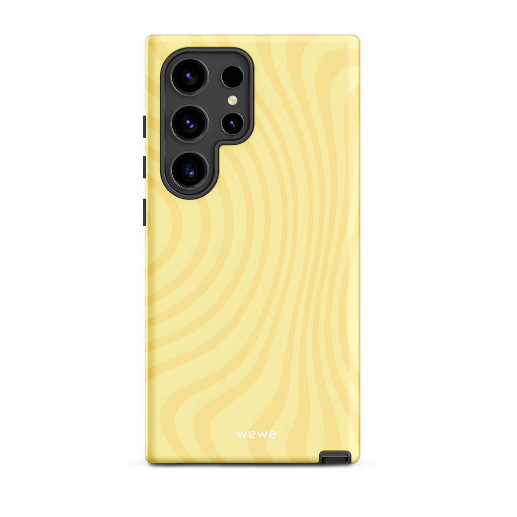 Custom samsung galaxy s24 ultra  Phone case with a butter yellow and beige wavy, swirling pattern.
