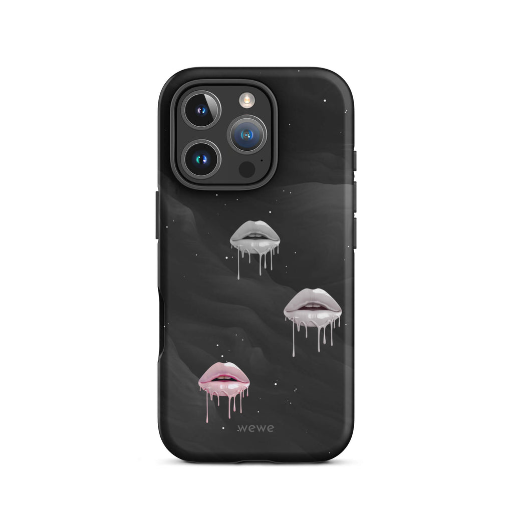 Custom pure mood iPhone case 16 pro playful lip graphic.