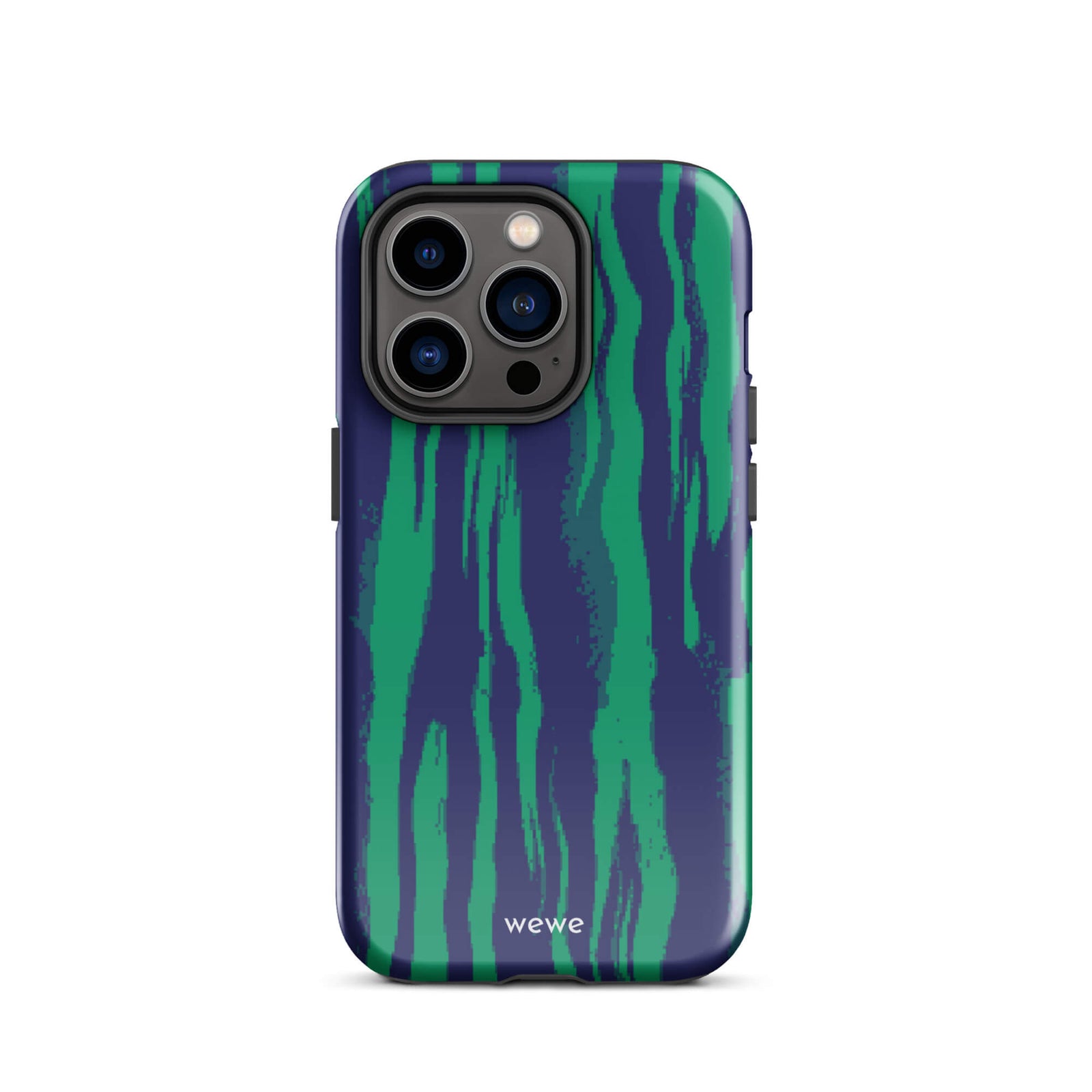 Custom iPhone case 14 pro with a white and pale purple abstract, wavy, or groovy pattern.