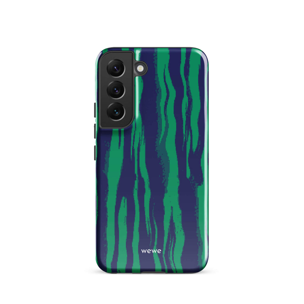 Custom samsung galaxy s22 with a white and pale purple abstract, wavy, or groovy pattern.