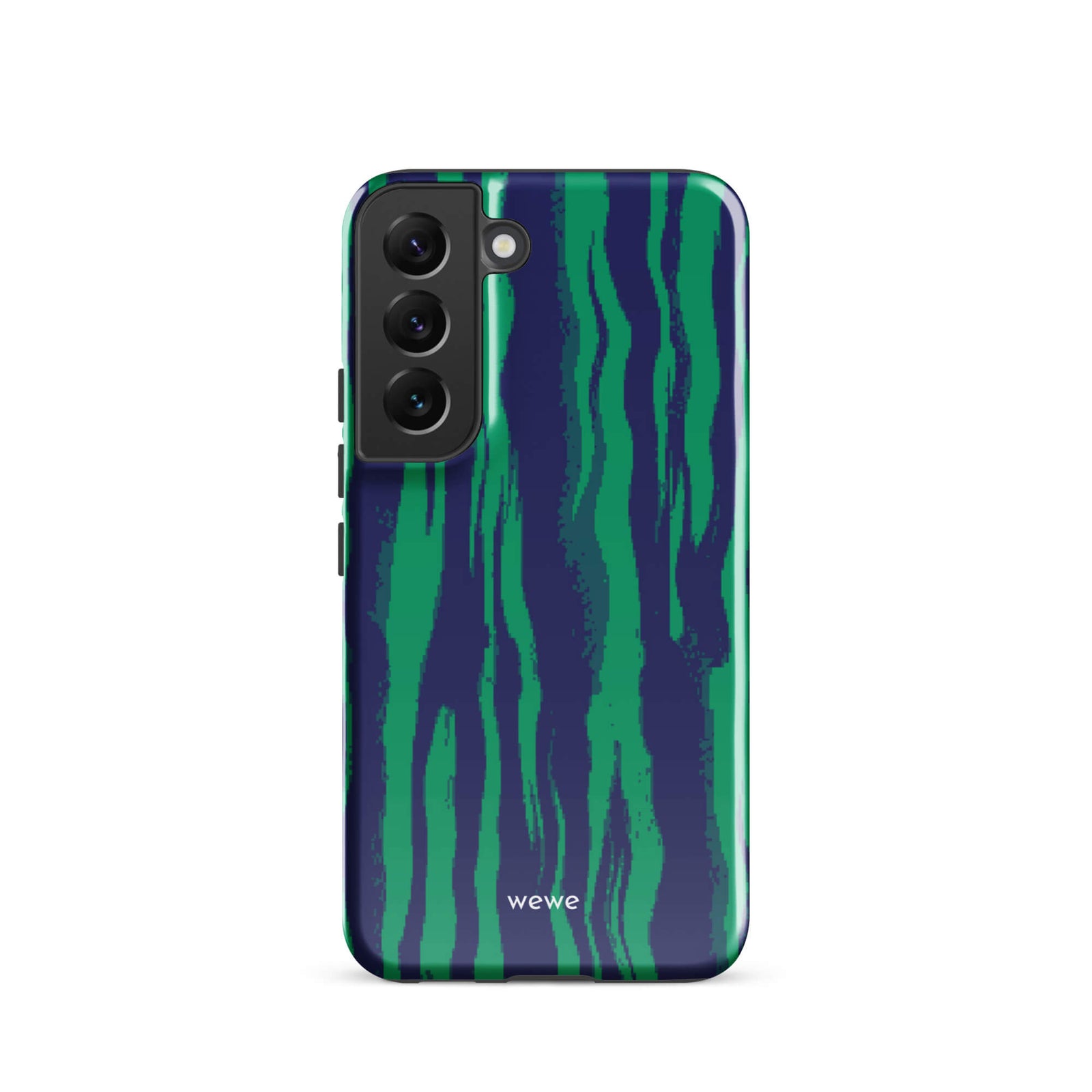 Custom samsung galaxy s22 with a white and pale purple abstract, wavy, or groovy pattern.