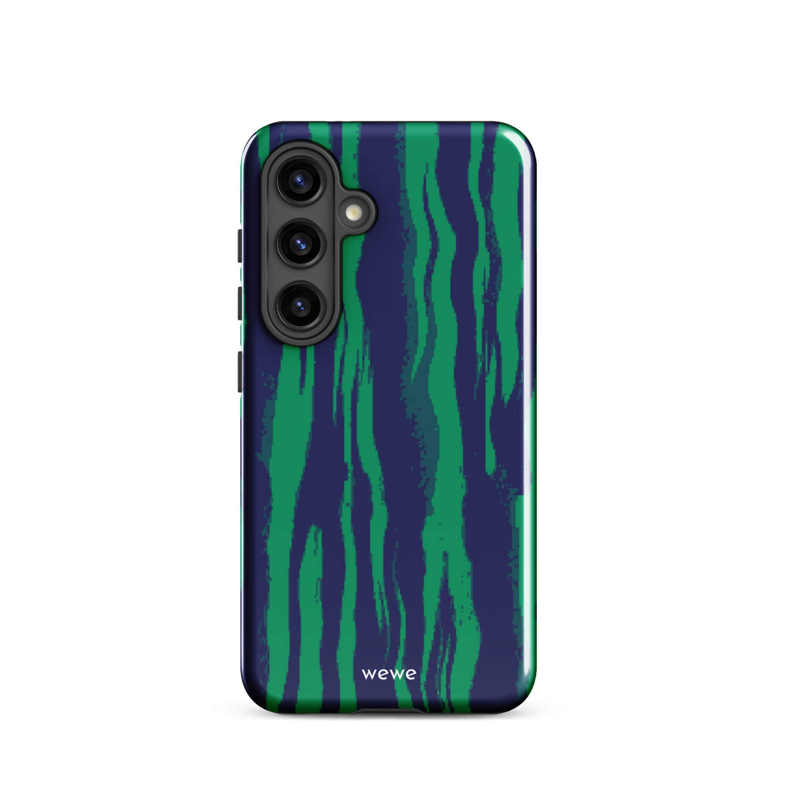 Custom samsung galaxy s24 with a white and pale purple abstract, wavy, or groovy pattern.