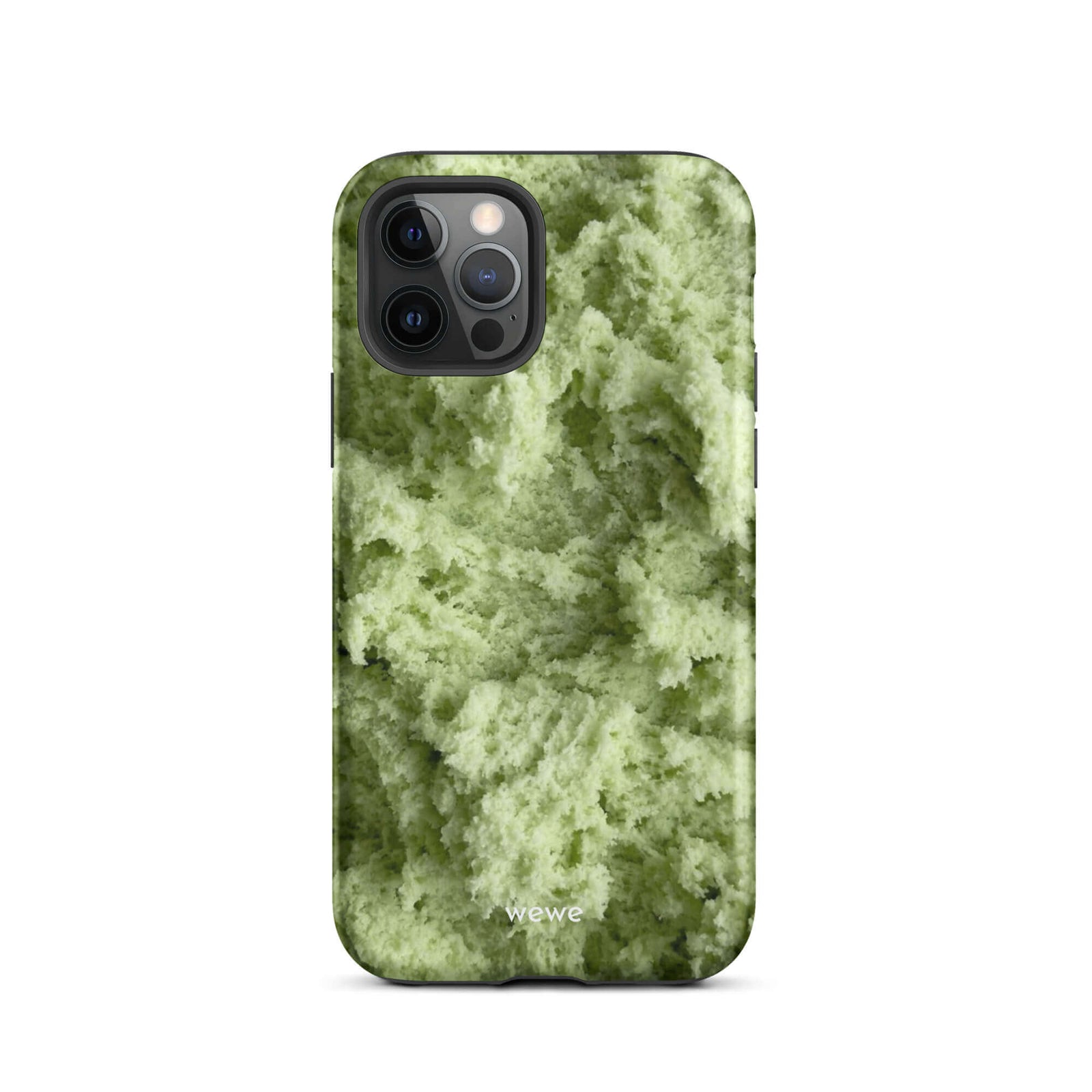 Custom iPhone case 12 pro with a close-up, macro photo of a light green, frothy texture, resembling ice cream or foam.
