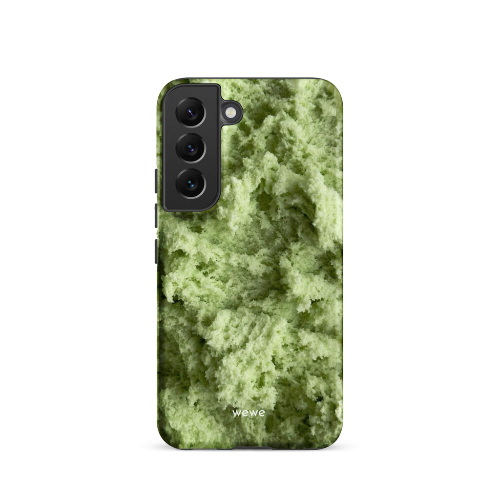 Custom samsung galaxy s22 Phone case with a close-up, macro photo of a light green, frothy texture, resembling ice cream or foam.