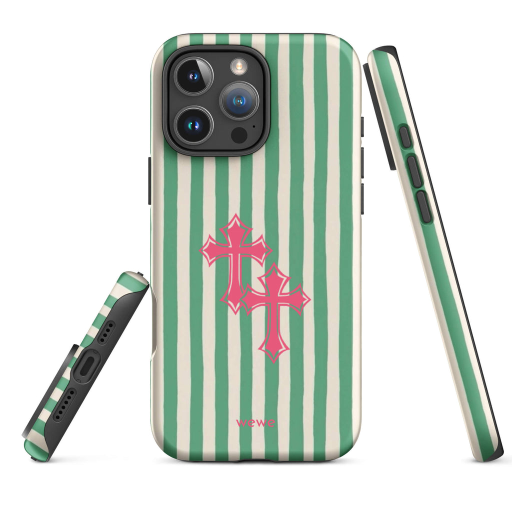 Custom pink tones cross iPhone case 16 pro max spiritual design.