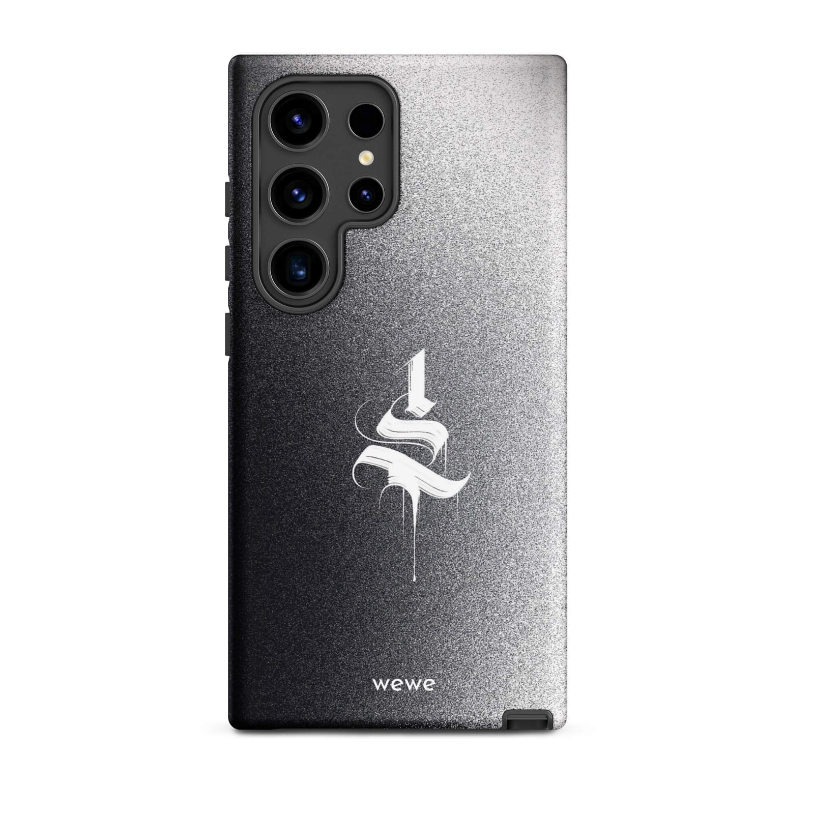 Custom samsung galaxy s24 ultra  Phone case with a black to grey ombre background and a dripping, stylized gothic 'S' in white.