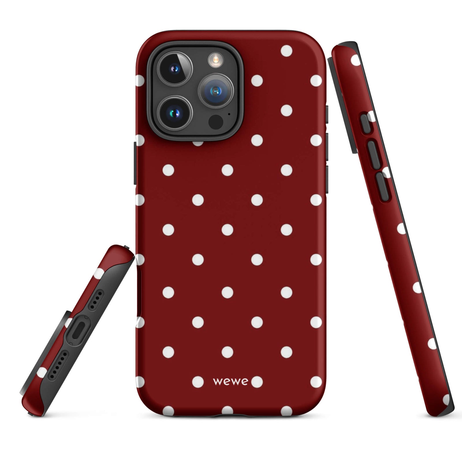 Custom maroon polka dot iphone case 16 pro max playful aesthetic.