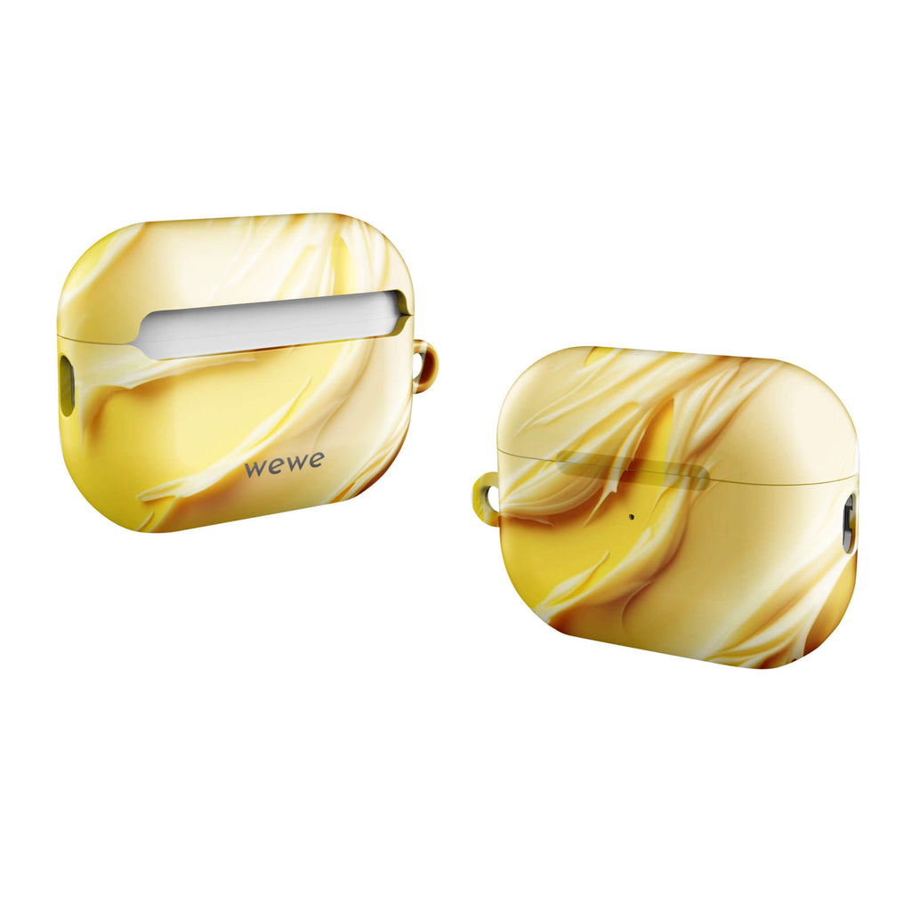 Custom AirPods case pro gen2 with a close-up, macro photo of a textured, matte yellow frosting or ice cream.