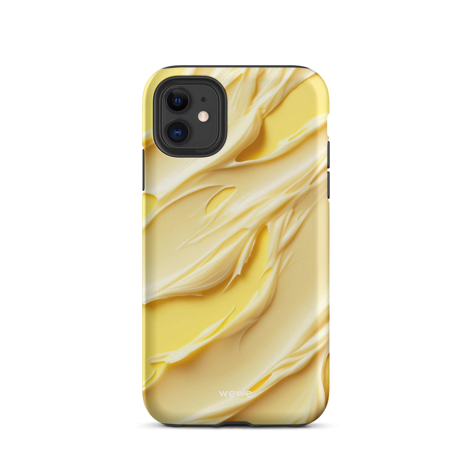 Custom iPhone case 11 with a close-up, macro photo of a textured, matte yellow frosting or ice cream.