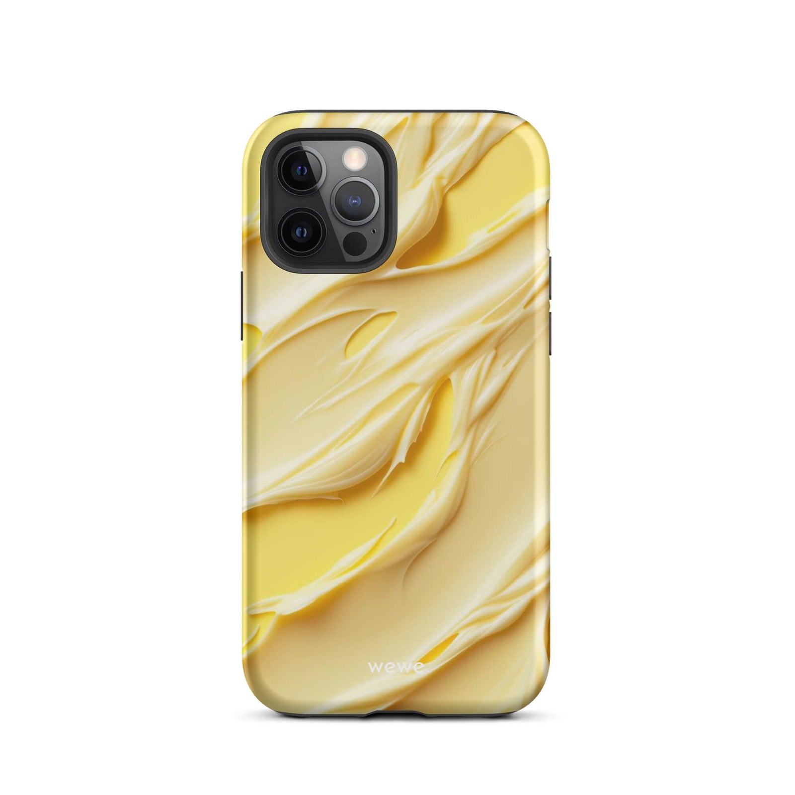 Custom iPhone case 12 pro with a close-up, macro photo of a textured, matte yellow frosting or ice cream.