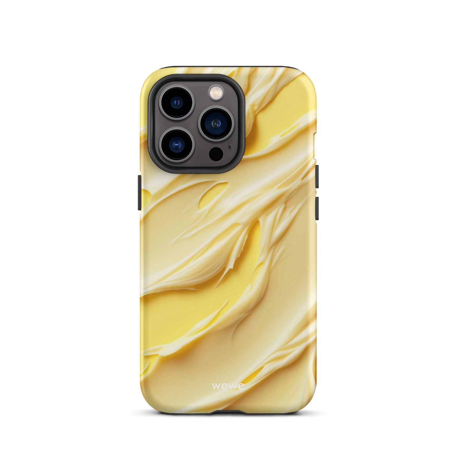 Custom iPhone case 13 pro with a close-up, macro photo of a textured, matte yellow frosting or ice cream.