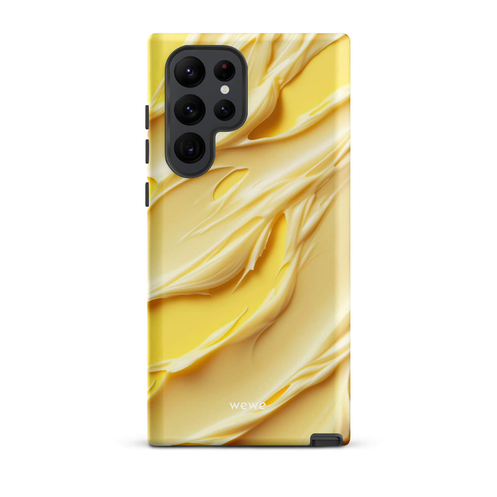 Custom samsung galaxy s22 ultra Phone case with a close-up, macro photo of a textured, matte yellow frosting or ice cream.