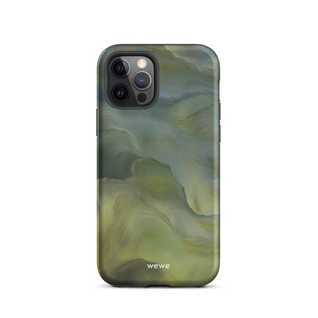 Custom iPhone case 12 pro with a close-up, macro photo of a textured, light mint green frothy substance, resembling sherbet or ice cream.