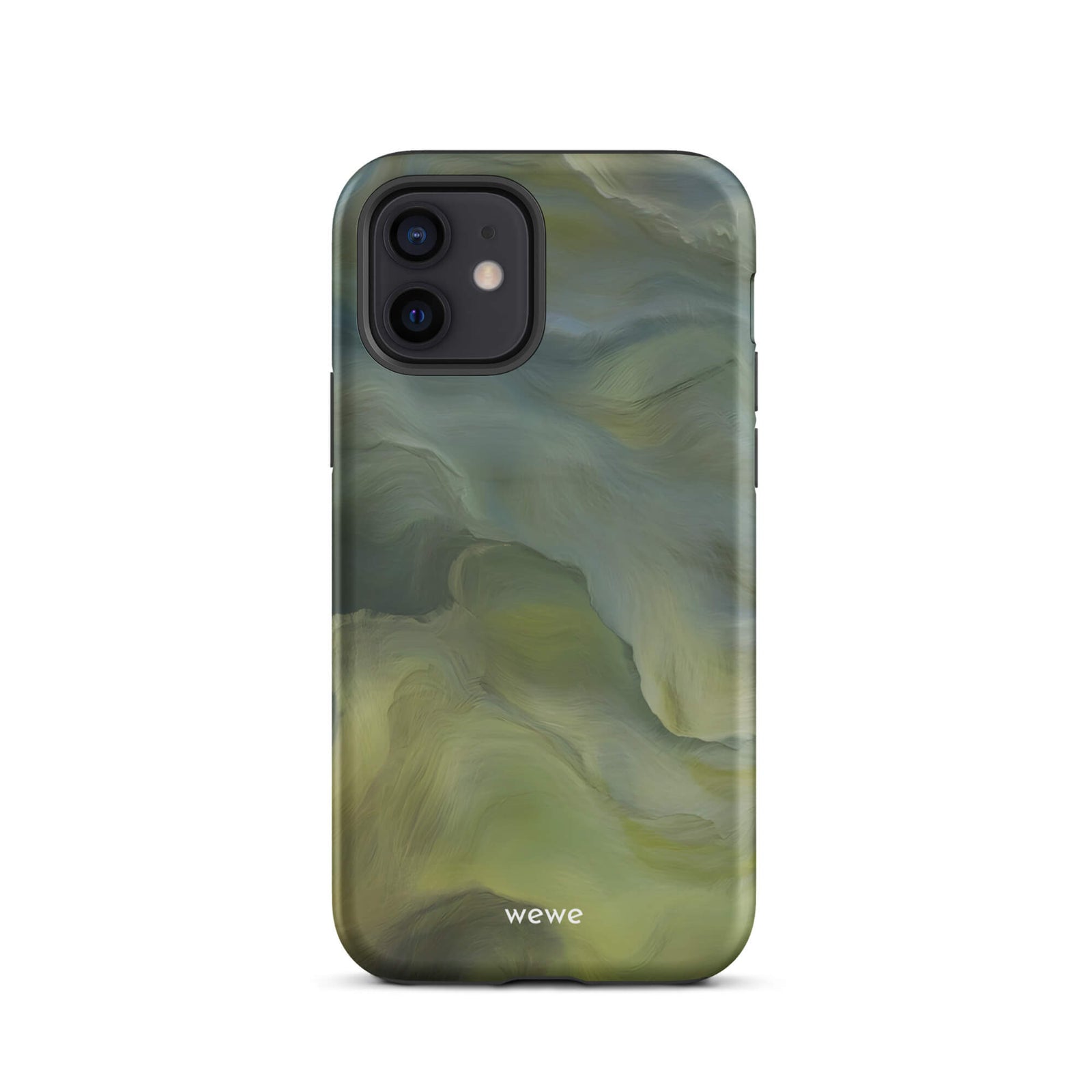 Custom iPhone case 12 with a close-up, macro photo of a textured, light mint green frothy substance, resembling sherbet or ice cream.