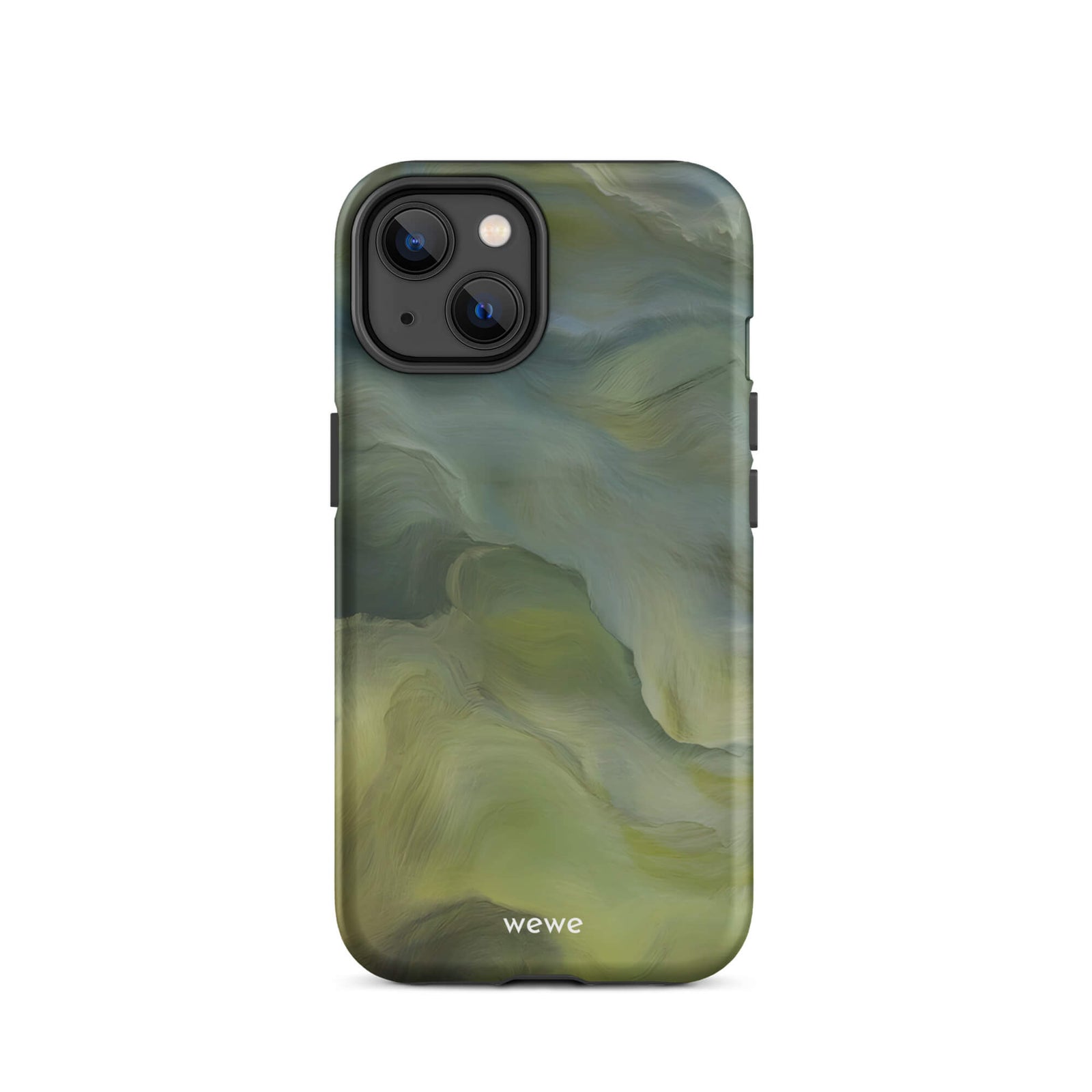 Custom iPhone case 14 with a close-up, macro photo of a textured, light mint green frothy substance, resembling sherbet or ice cream.