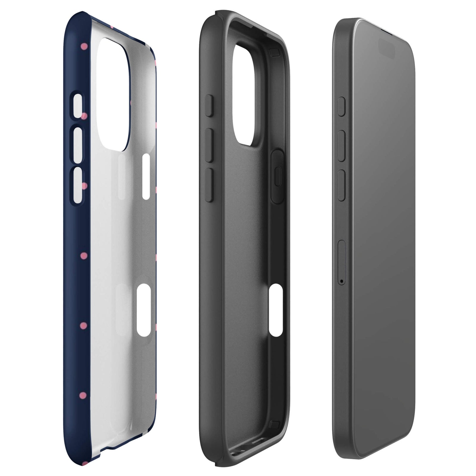 Custom navy micro polka dot iphone case 16 pro max dual-layer shockproof protection.