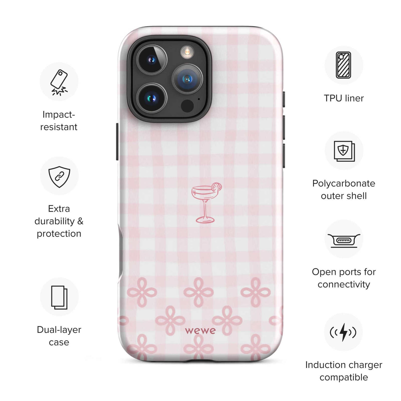 Custom baby pink lace iphone case 16 pro max wireless charging compatible.