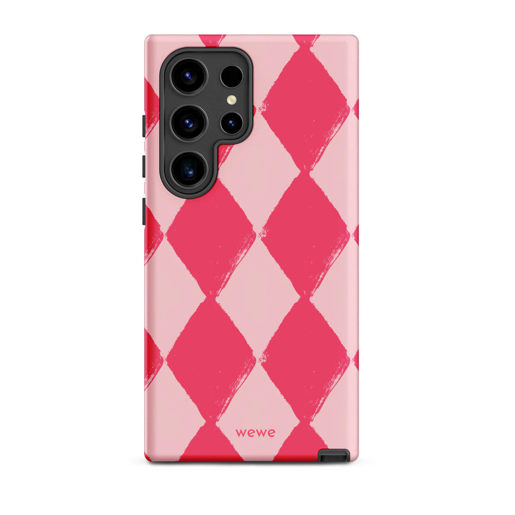Custom samsung galaxy s24 ultra  Phone case with a hand-painted checkered pattern of pink and dark pink diamonds.
