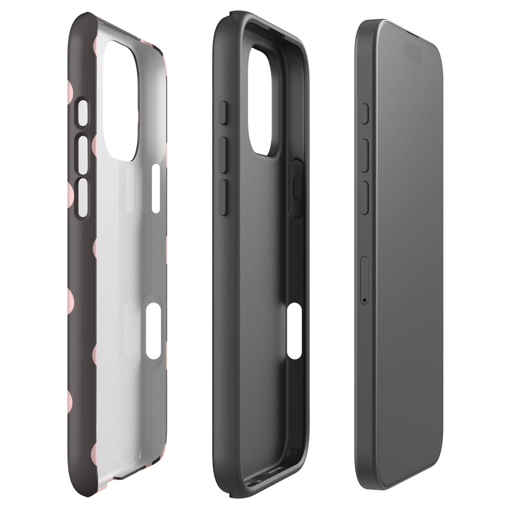 Custom retro pink polka dot iphone case 16 pro max dual-layer shockproof protection.
