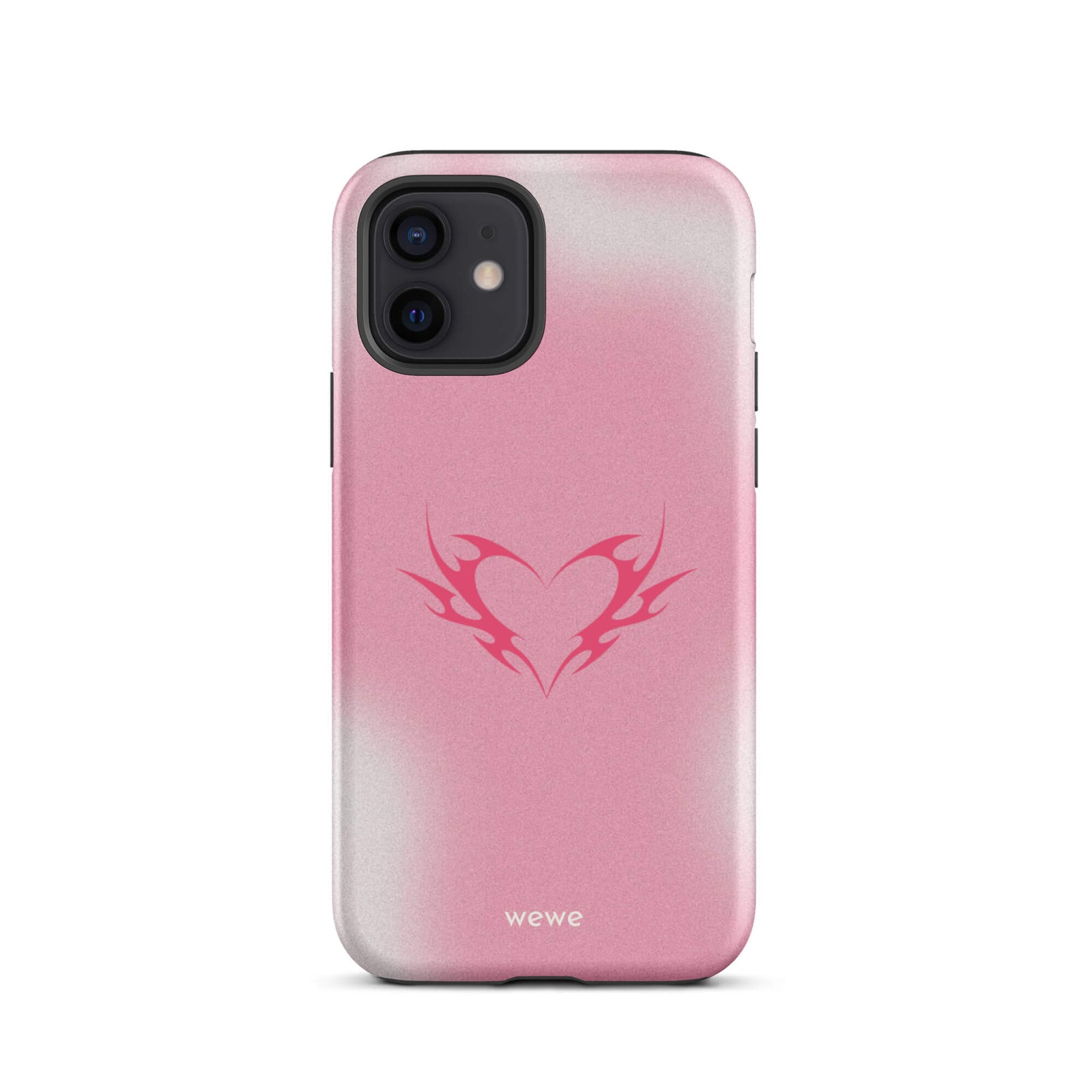 Custom iPhone case 12 with a pink and white ombre background and a vibrant pink tribal heart design.