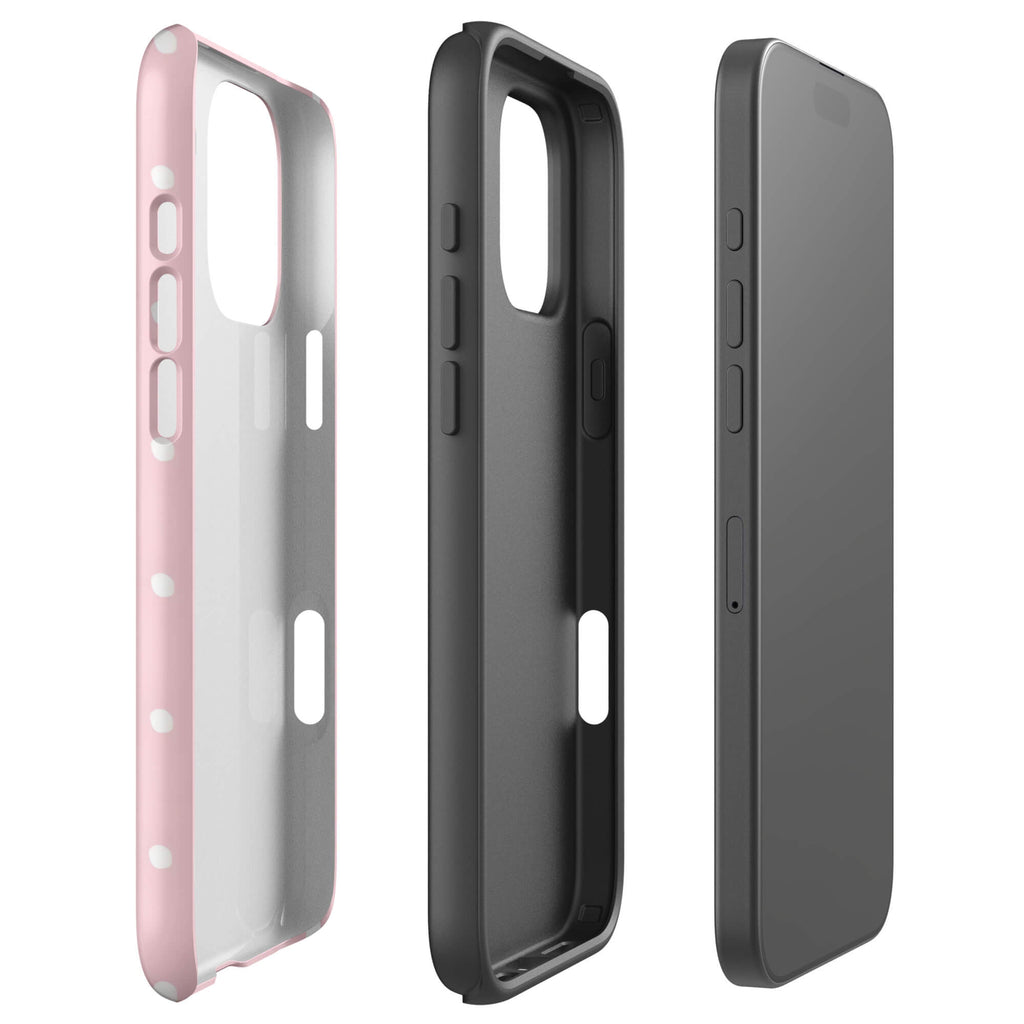 Custom pink polka dot  iphone case 16 pro max dual-layer shockproof protection.