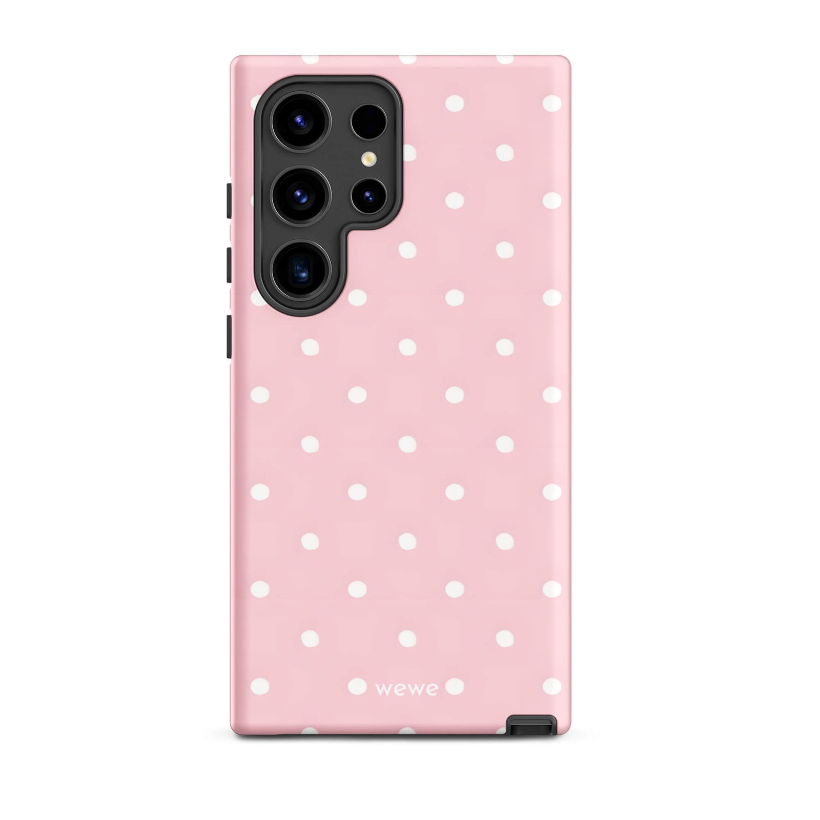 Custom samsung galaxy s24 ultra  Phone case with a soft pink background and a pattern of small white polka dots.