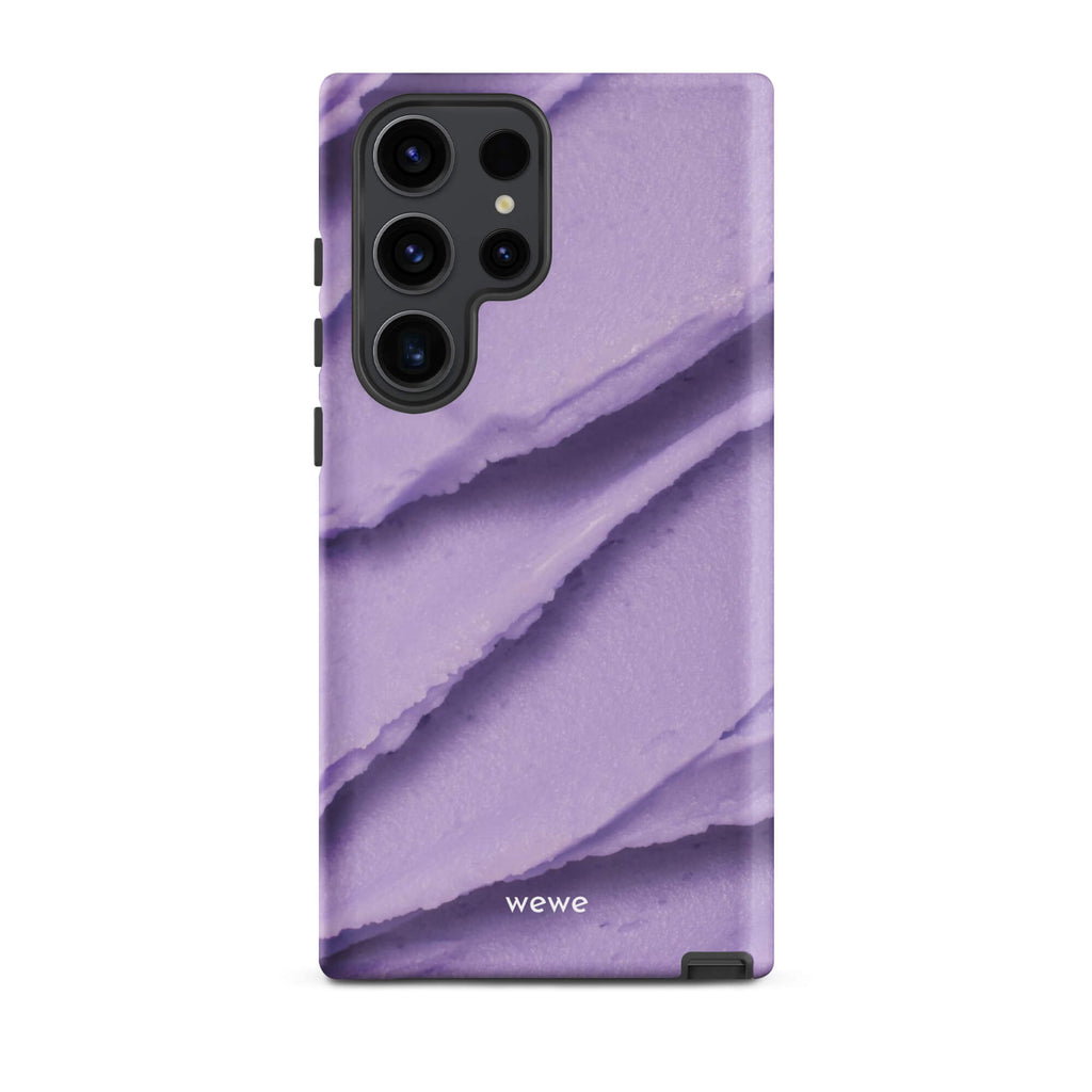 Custom samsung galaxy s23 ultra Phone case with a close-up, macro photo of a textured, light purple frosting or ice cream.