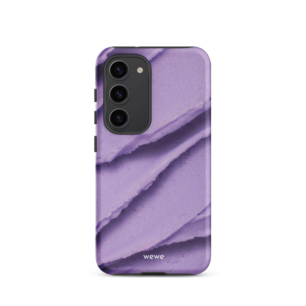 Custom samsung galaxy s23 Phone case with a close-up, macro photo of a textured, light purple frosting or ice cream.