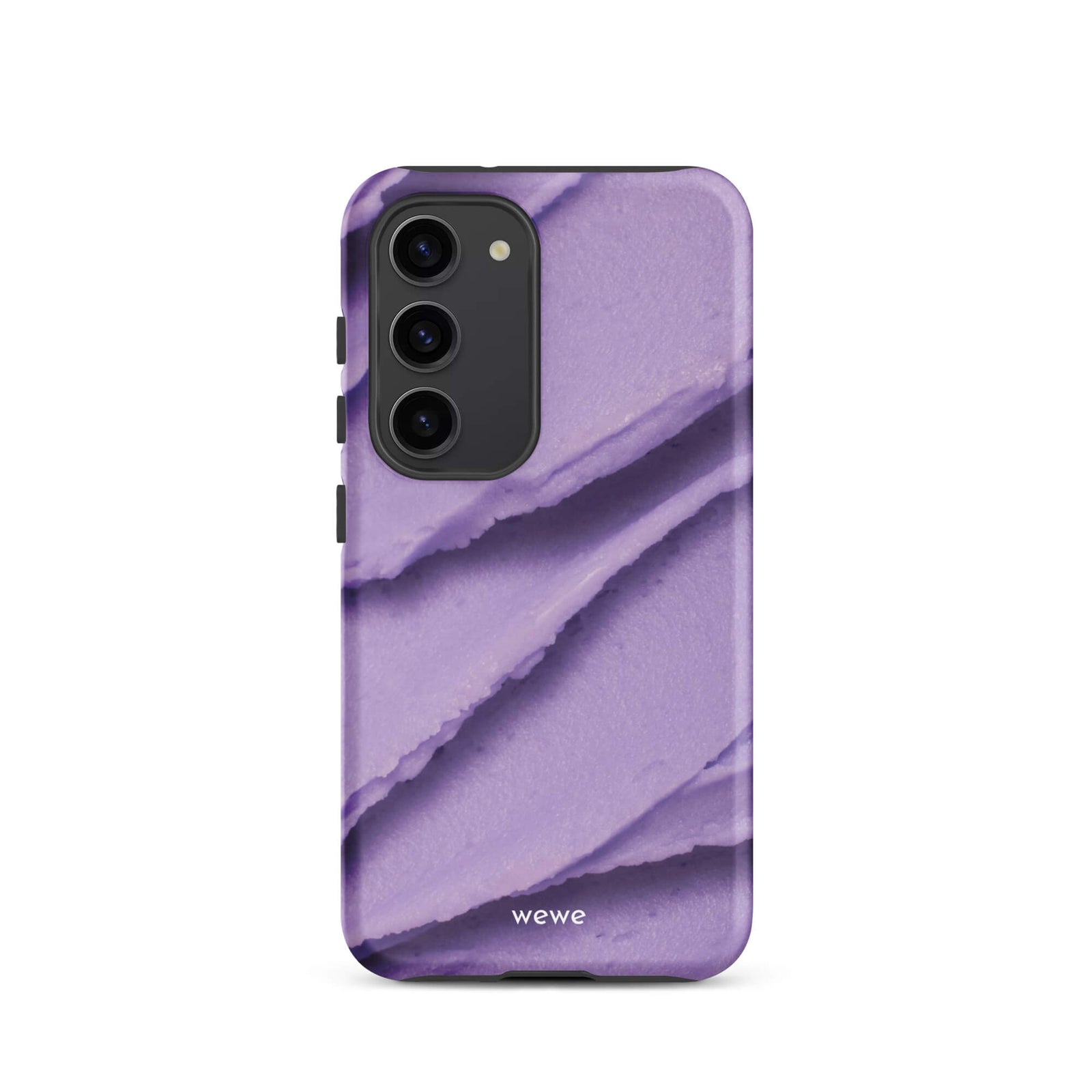 Custom samsung galaxy s23 Phone case with a close-up, macro photo of a textured, light purple frosting or ice cream.