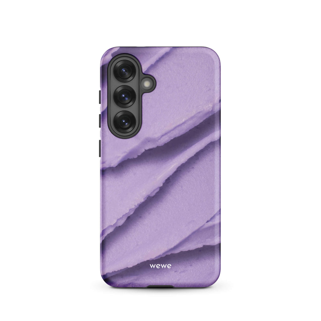 Custom samsung galaxy s25 Phone case with a close-up, macro photo of a textured, light purple frosting or ice cream.