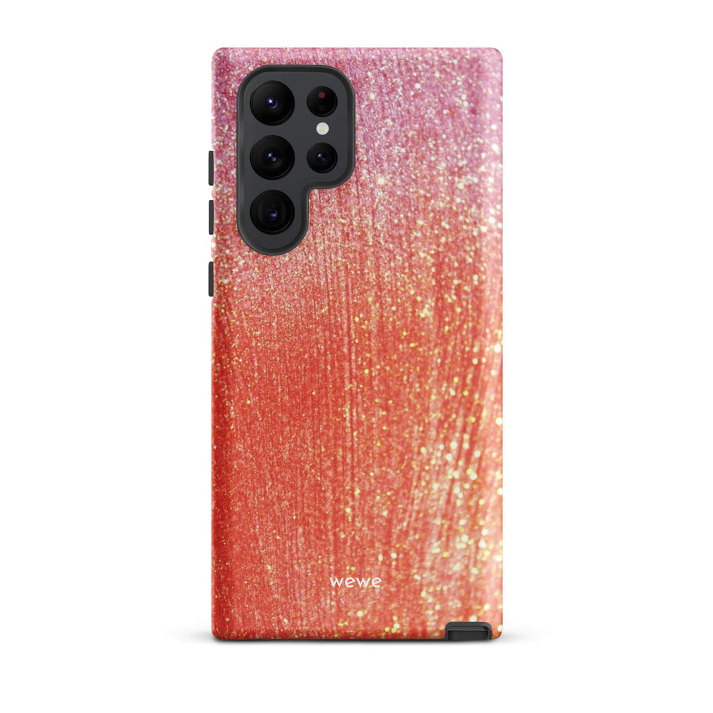 Custom samsung galaxy s22 ultra  Phone case with a sparkling rose gold glitter ombre design, fading from darker pink to lighter gold.