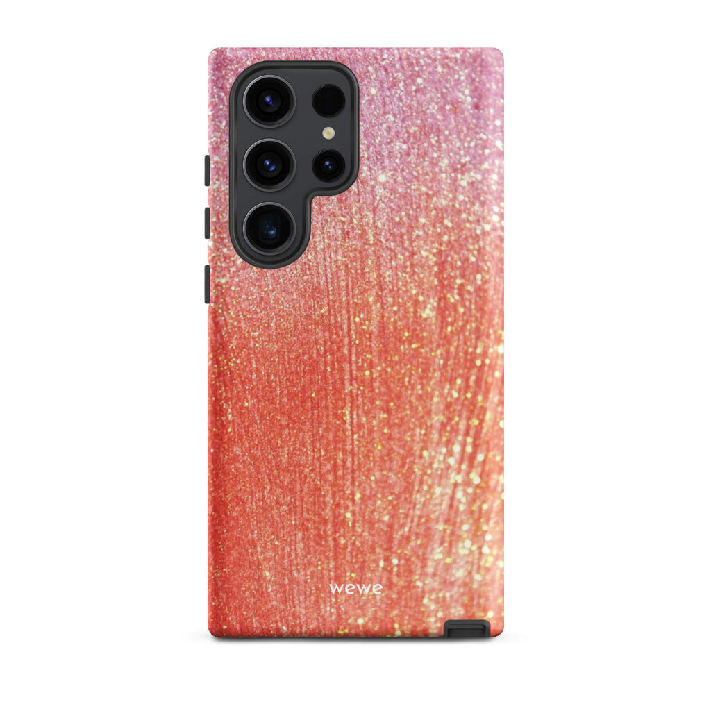 Custom samsung galaxy s23 ultra  Phone case with a sparkling rose gold glitter ombre design, fading from darker pink to lighter gold.