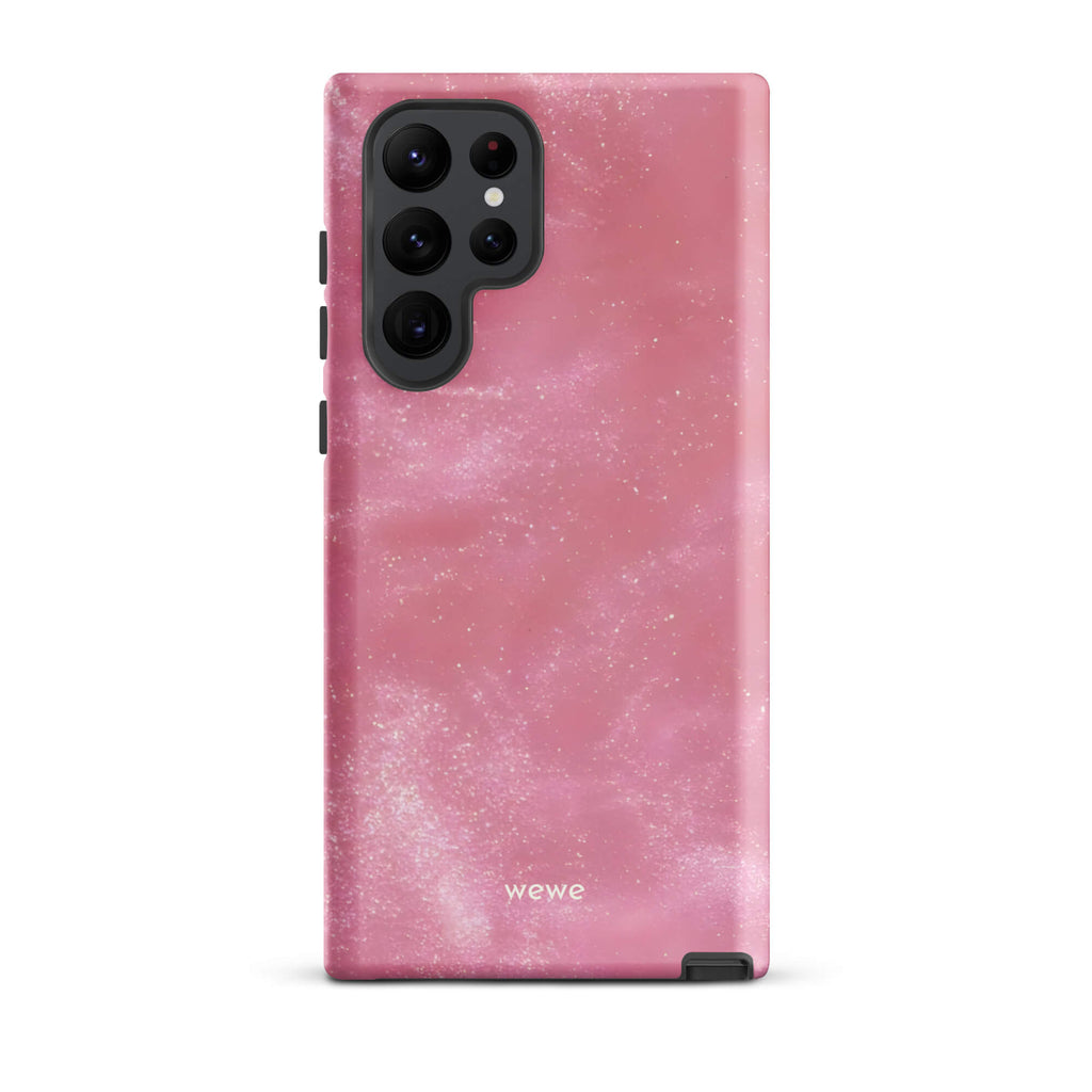 Custom samsung galaxy s22 ultra Phone case with a glossy, light pink star dust-like pattern with subtle white shimmer.