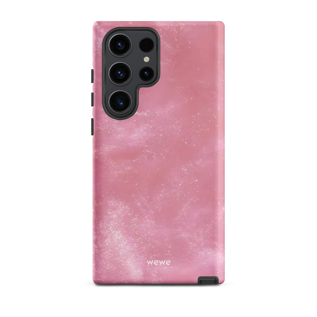 Custom samsung galaxy s23 ultra Phone case with a glossy, light pink star dust-like pattern with subtle white shimmer.