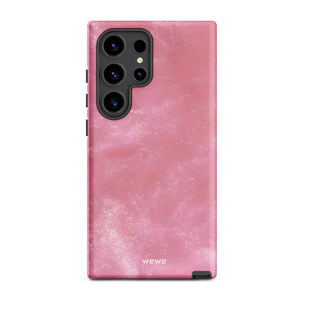 Custom samsung galaxy s24 ultra Phone case with a glossy, light pink star dust-like pattern with subtle white shimmer.