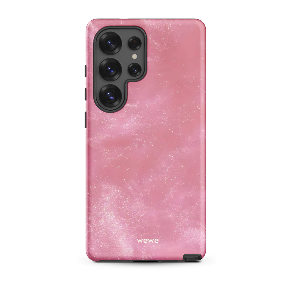 Custom samsung galaxy s25 ultra Phone case with a glossy, light pink star dust-like pattern with subtle white shimmer.