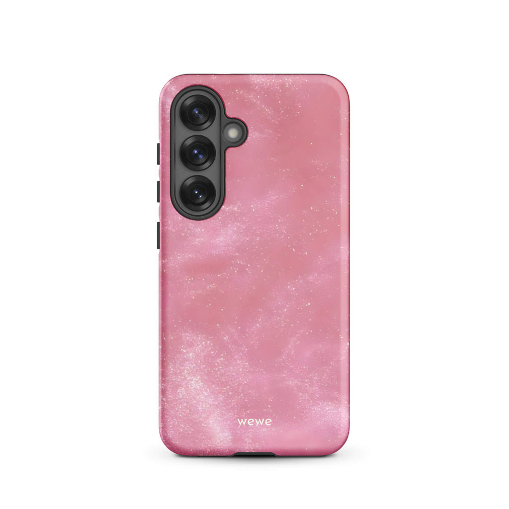 Custom samsung galaxy s25 Phone case with a glossy, light pink star dust-like pattern with subtle white shimmer.